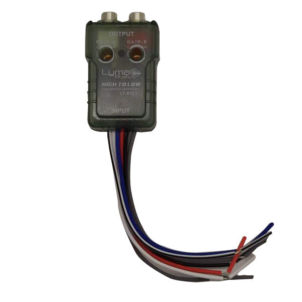 LT-BTL1R Hi/Low Cable to RCA Converter with remote control, designed for seamless audio integration in vehicles.